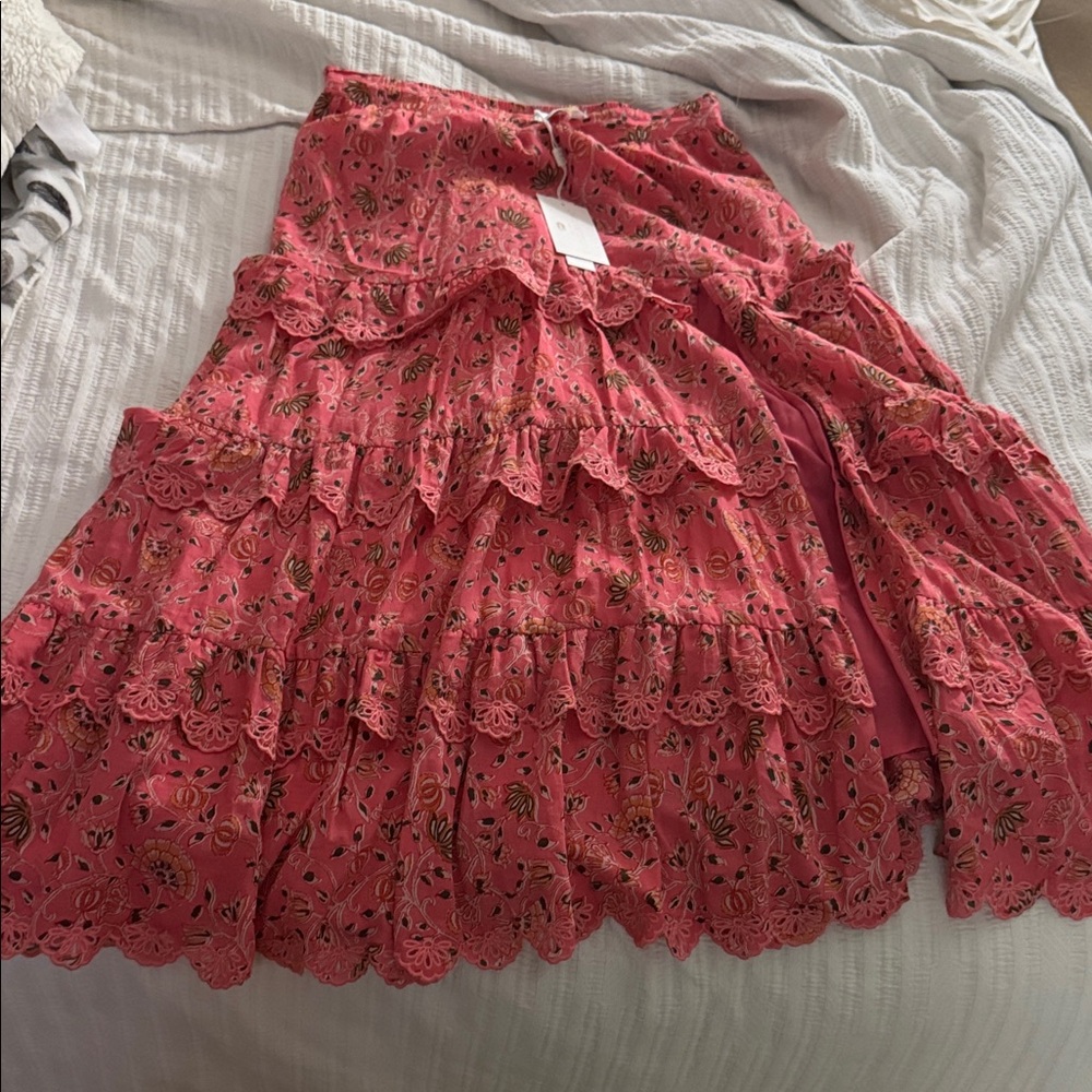 Caroline Constas Pink Floral Tiered Maxi Skirt